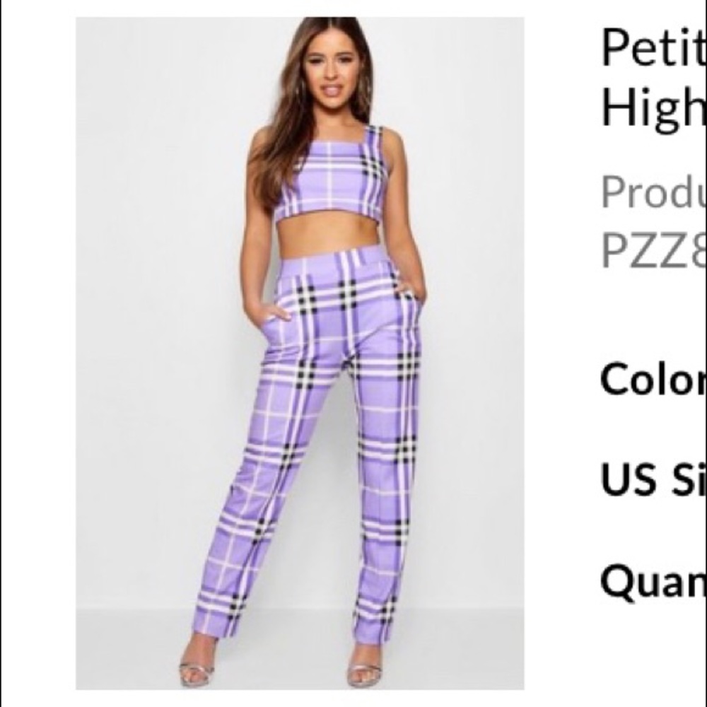 Lilac Plaid Pants and Crop Top Set